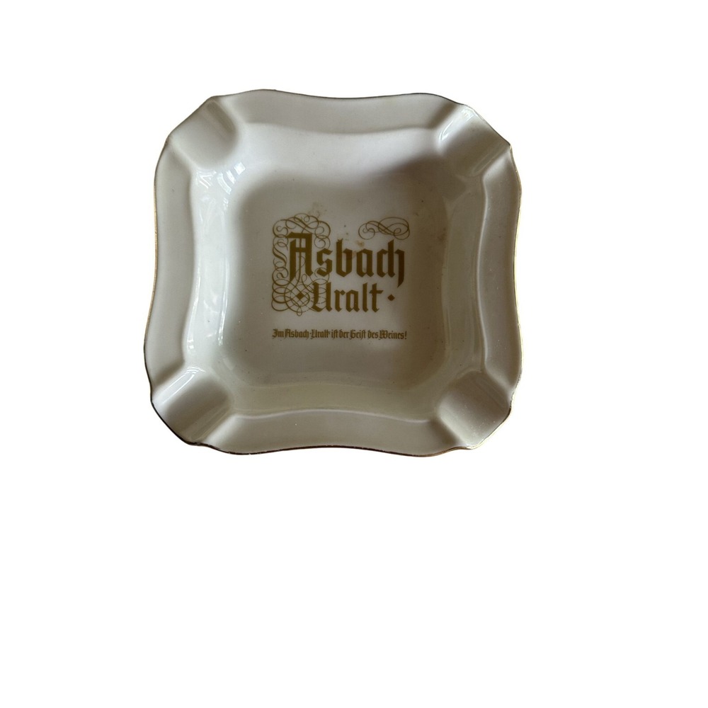 Heinrich Germany Porcelain Ashtray With Gold Trim & Asbach Uralt Script